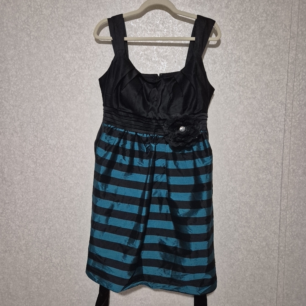City Triangles Black and Emerald Striped Mini Dress...size:14